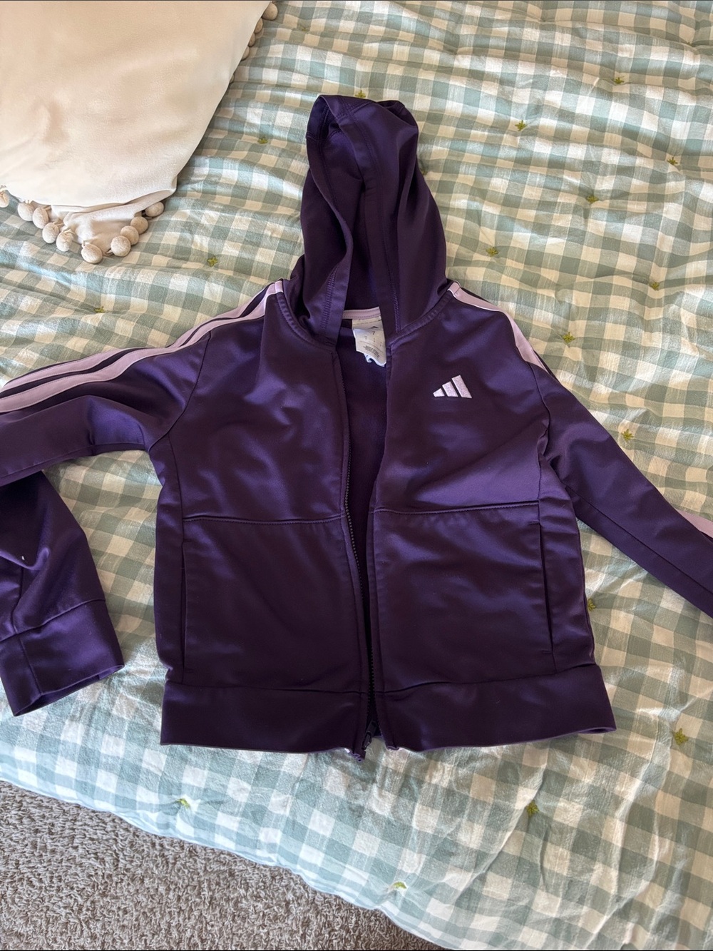adidas Girls Purple Full-Zip Hoodie with Light Lavender Stripes